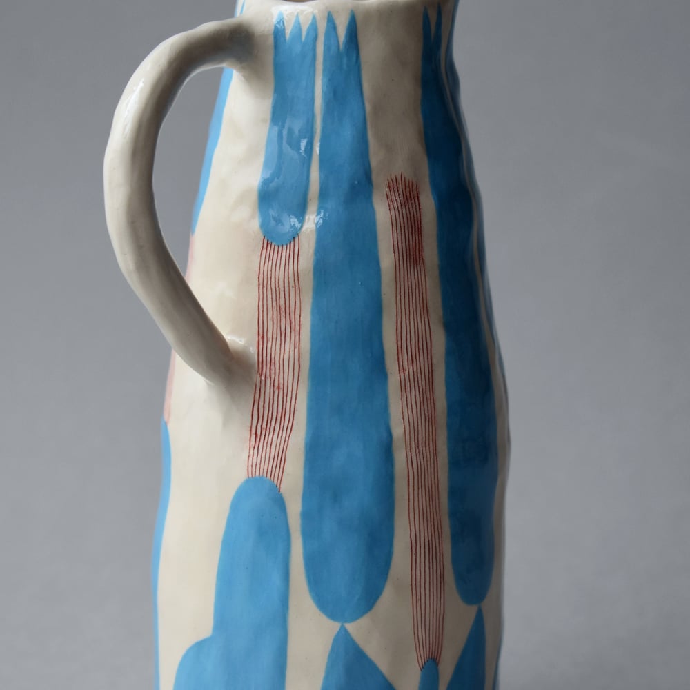 Image of Blue with Red Lines Plant Jug