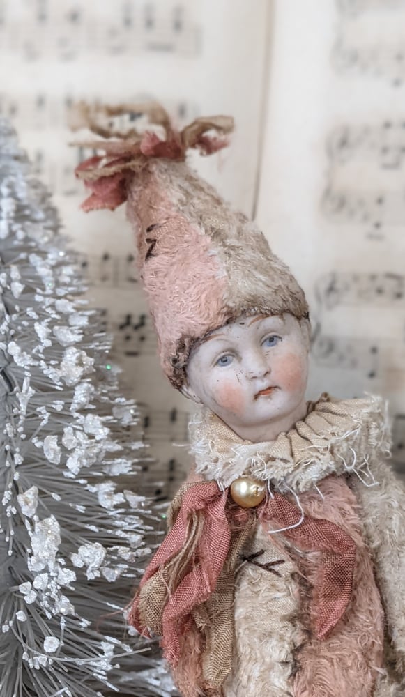 Image of Darling 7" Shabby PiNK & CrEAM  POPPET  with antique german bisque dolly head by Whe