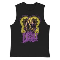 Image 1 of ABSU - LIBER CORDIS CINCTI SERPENTE (PURPLE & YELLOW PRINT) MUSCLE SHIRT