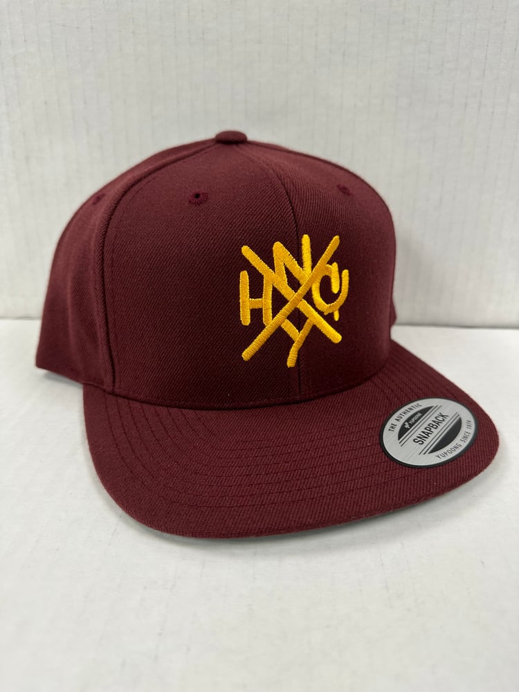 Image of ORIGINAL NYHC New York Hardcore Snapback Hat  Orange on Maroon