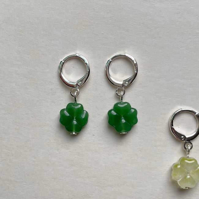 four leaf clover 'good luck' huggie hoop earrings