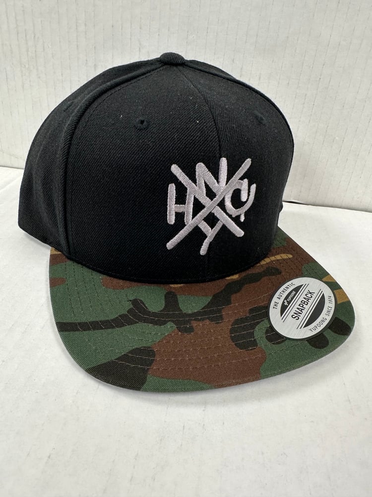 Image of ORIGINAL NYHC New York Hardcore SnapBack Hat Black with Camo Brim