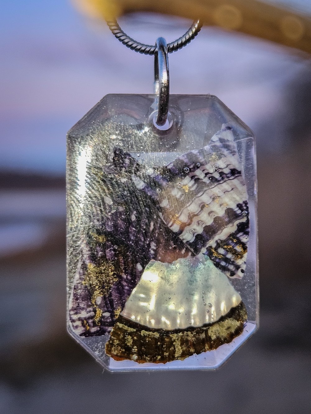 Image of Ribbed Mussel Necklace- Emerald Cut