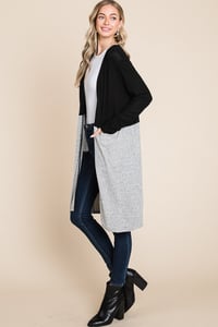 Image 2 of Color Block Half Duster Cardigan -Color Block -Duster -Long Sleeve -Cardigan -Relaxed Fit 