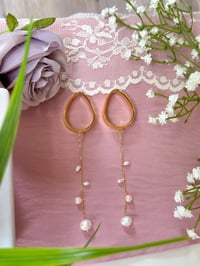 Image 1 of Long Dangly Pearl Drops (Gold)