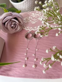 Image 1 of Long Dangly Pearl Drops (Silver)