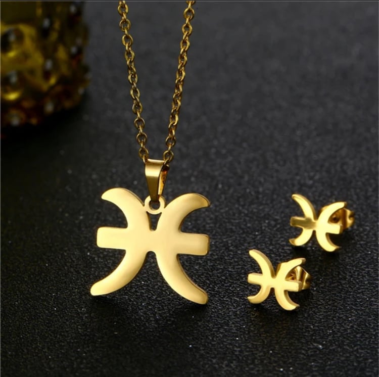 Image of Pisces Zodiac Necklace and Earring Set