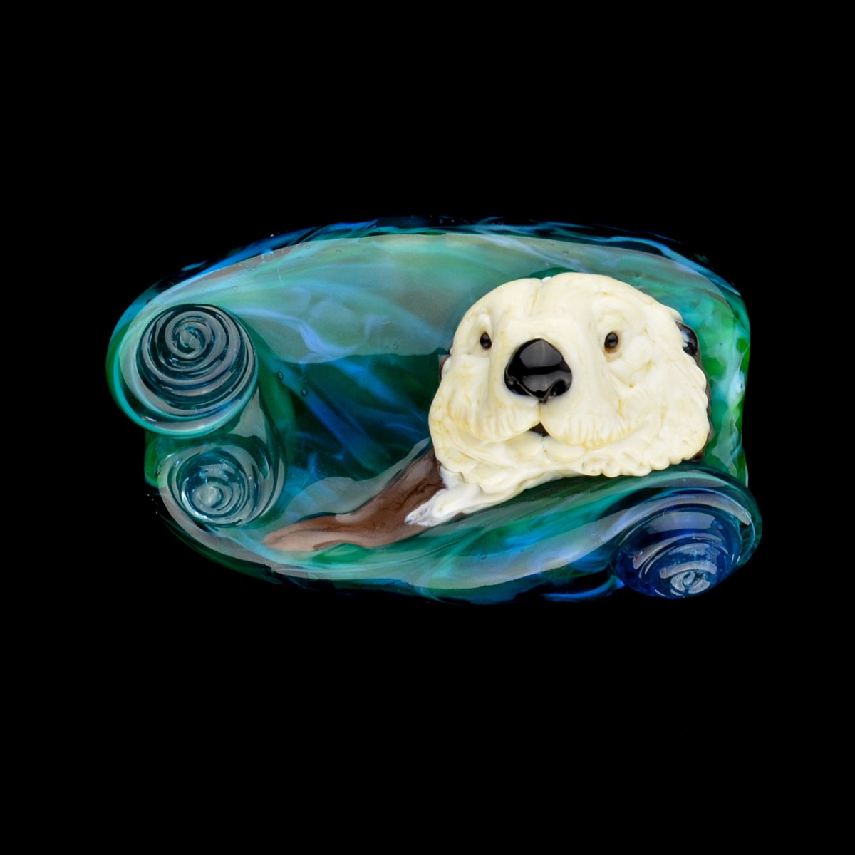 Image of XXL. Wave Surfing Pacific Sea Otter #1 - Flamework Glass Sculpture Bead