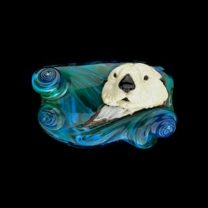 Image of XXL. Curious Wave-Surfing Pacific Sea Otter - Flamework Glass Sculpture