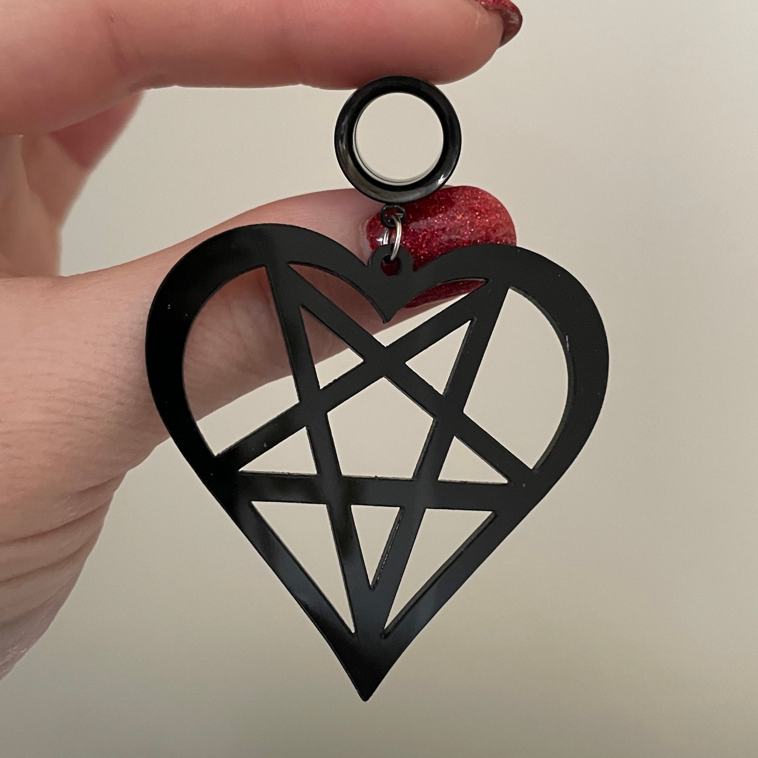 Image of Heart Pentagram Tunnel Dangles (sizes 2g-2")