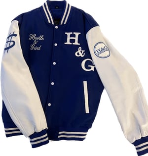 Image of Hustle & Grind Letterman genuine leather and premium wool Black w/white letters
