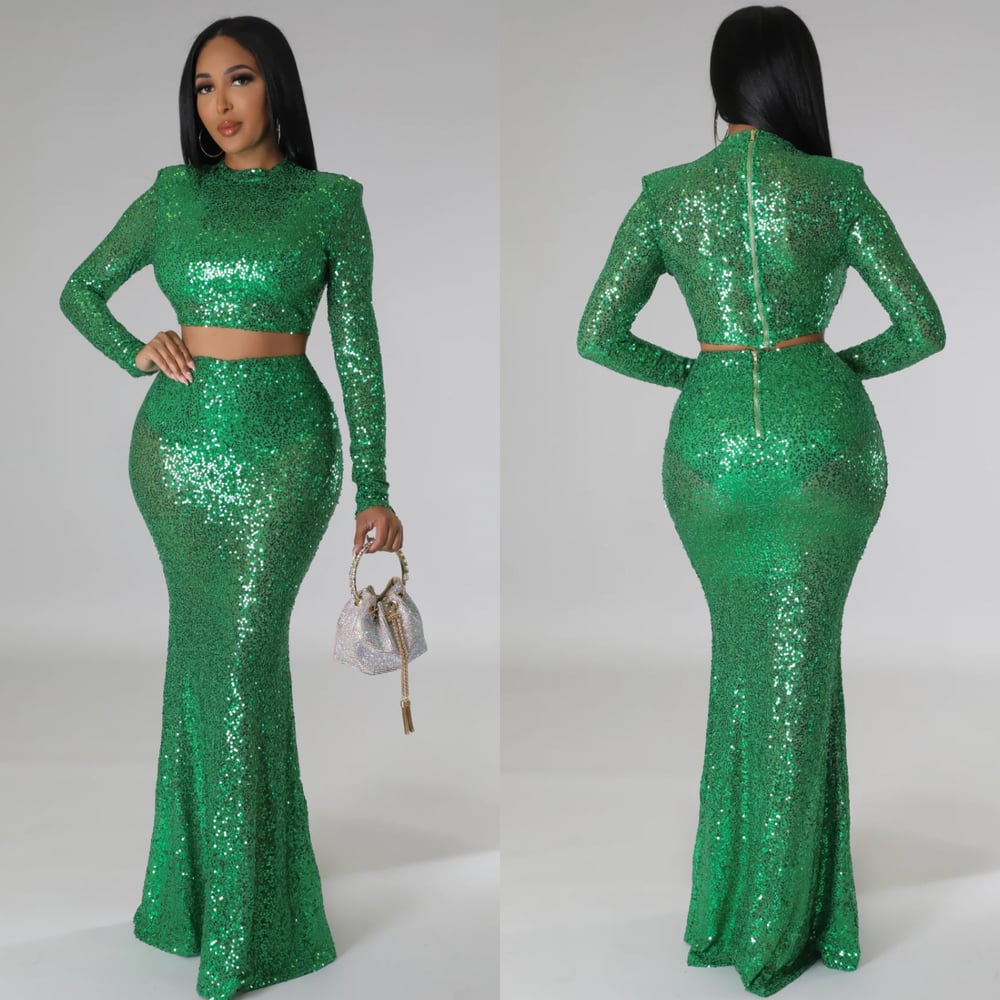 Image of TYRA SEQUIN SET-green