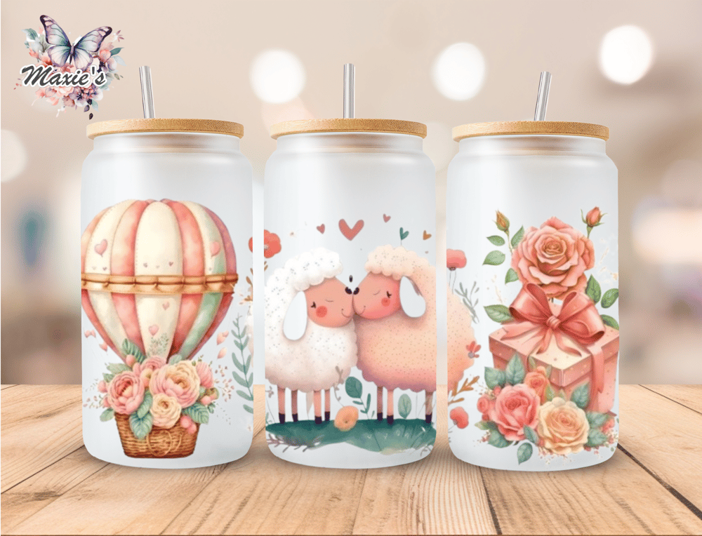 Image of Lovely Sheep Couple Graphic Design 16oz. UVDTF Cup Wrap 