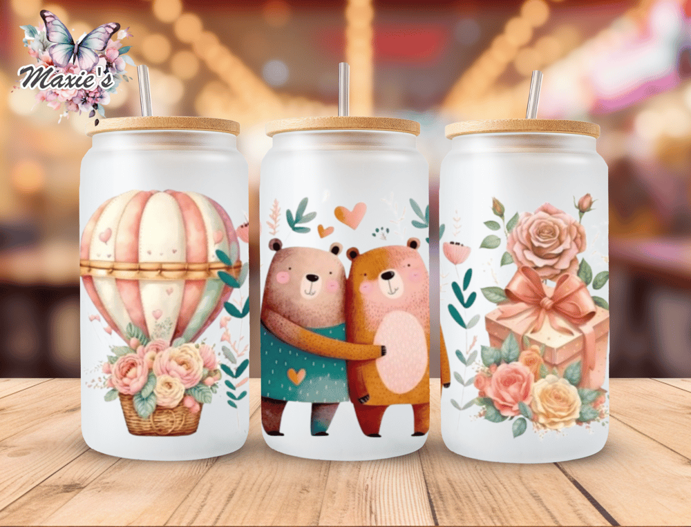 Image of  Hugging Bear Couple Graphic Design 16oz. UVDTF Cup Wrap 