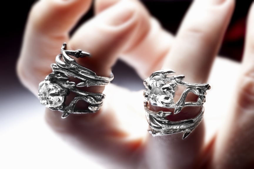 Image of Dark Elvish Rings<br>Silver Stacking Pair