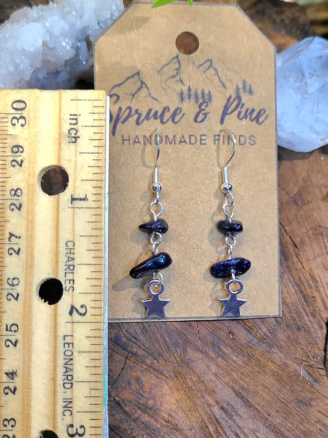 Starry Night Blue Goldstone Sterling Silver Earrings