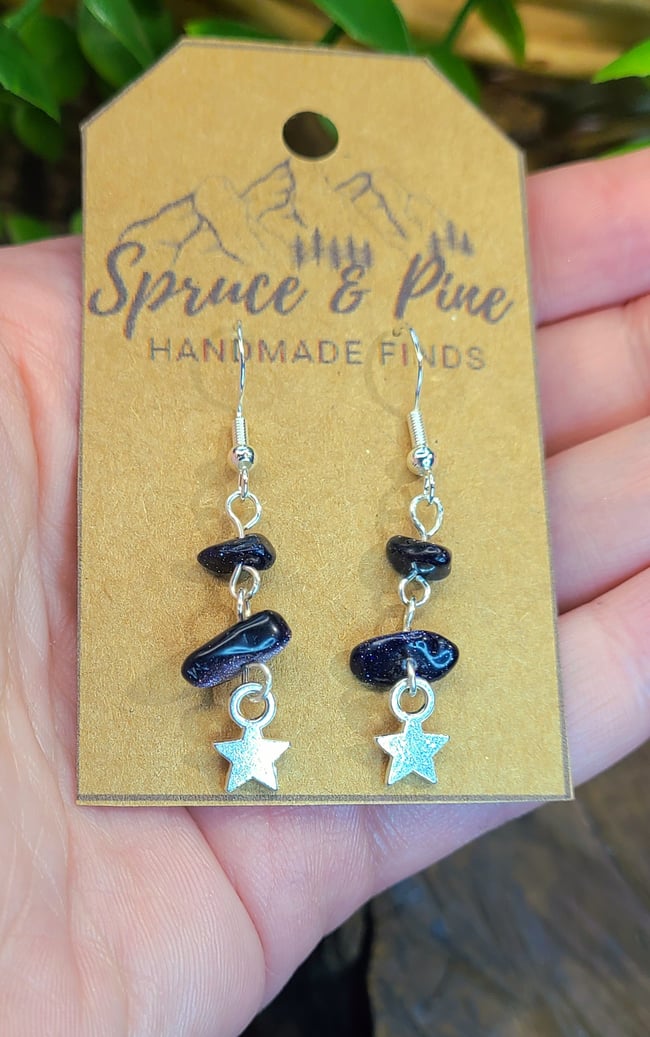 Starry Night Blue Goldstone Sterling Silver Earrings