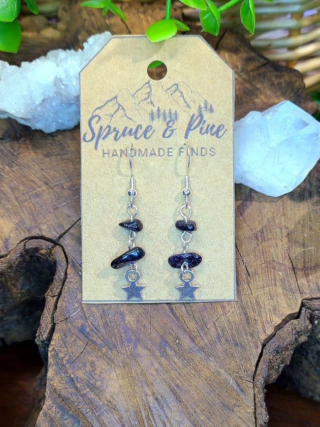 Starry Night Blue Goldstone Sterling Silver Earrings
