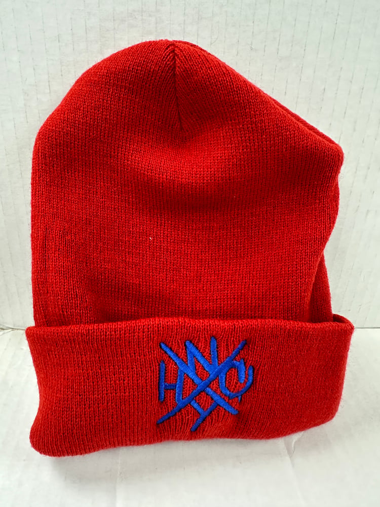 Image of NYHC Beanie Red with Blue Logo