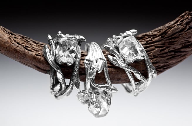 Image of Dark Elvish Ring<br>Herkimer Diamond