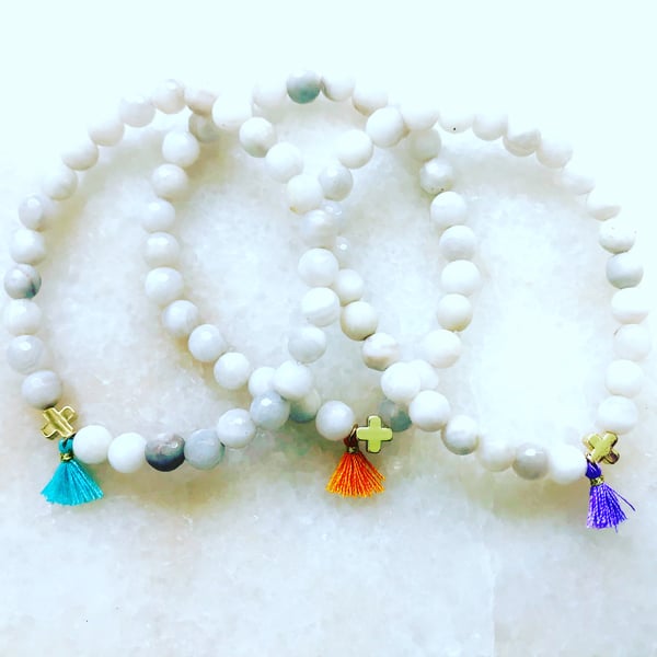 Image of Mini Agate Tassel + Cross Bracelet