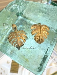Image 1 of 14k solid gold monstera pendant 