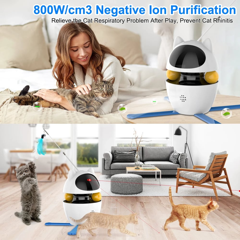 WhiskerWiz™ 4-in-1 Interactive Cat Toy with Ball, Feather, and Laser