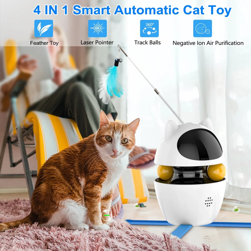 WhiskerWiz™ 4-in-1 Interactive Cat Toy with Ball, Feather, and Laser