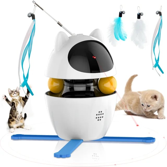 WhiskerWiz™ 4-in-1 Interactive Cat Toy with Ball, Feather, and Laser