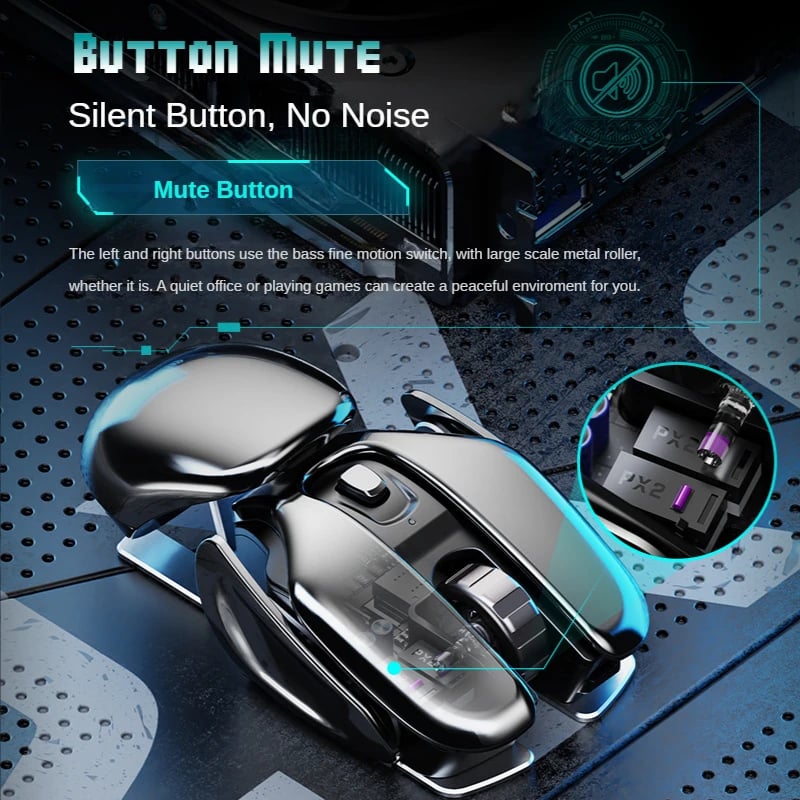 MSL PX2 Metal Rechargeable Wireless Mute 1600DPI Mouse 6 Buttons for PC Laptop Gaming