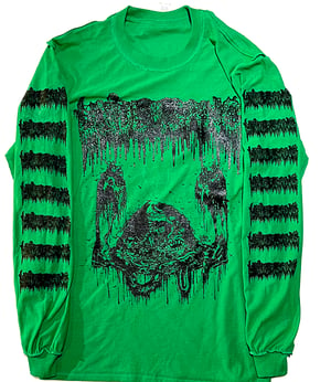 Image of Undergang " Putrid Head " Longsleeve  Green T shirt with Sleeve prints