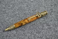 Image 1 of Russian Olive Wood Skeleton Key Pen, Antique Brass Hardware, Stabilized Spalted Wood,  #0186