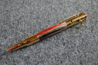 Image 1 of Bolt Action Bullet Pen, Orange and Black Feathers with Gold Rifle Clip,  #093
