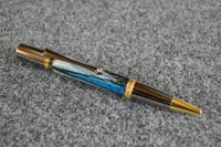 Image 1 of White Lace with Blue Feathers, Custom Pen with Premium Gold Plating,  #0168