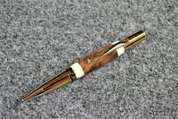 Image 2 of Walnut Burl Wood Ballpoint, White Acrylic with Brass Accents, Gold Titanium Plating, #0277