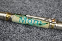 Image 2 of Turquoise Lettered Feather Pen that says Mom  # 094