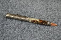 Image 2 of Lever Action Pen with Four Vintage Pheasant Feathers, Ballpoint for Hunters, #0157
