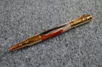 Image 2 of Bolt Action Bullet Pen, Orange and Black Feathers with Gold Rifle Clip,  #093