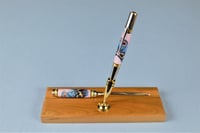 Image 1 of Butterfly Letter Opener Combination Desk Set with Solid Cherry Base, 22kt Gold Wedding Gift,  #0236