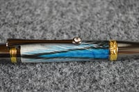 Image 3 of White Lace with Blue Feathers, Custom Pen with Premium Gold Plating,  #0168