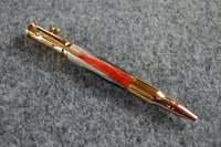 Image 3 of Bolt Action Bullet Pen, Orange and Black Feathers with Gold Rifle Clip,  #093