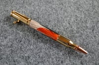Image 4 of Bolt Action Bullet Pen, Orange and Black Feathers with Gold Rifle Clip,  #093