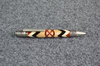 Image 3 of High End Segmented Wood Pen, Celtic Knot Herringbone 360, Metal Rings, #0290
