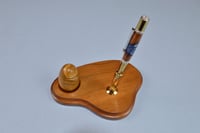 Image 5 of Cherry Pen and Stone Egg Desk Set, Authentic Polished Stone Egg, Blue and White Swirl Resin, #0291
