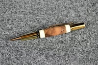 Image 4 of Walnut Burl Wood Ballpoint, White Acrylic with Brass Accents, Gold Titanium Plating, #0277