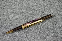 Image 1 of Majestic Squire Feather Pen, Purple, Green, Yellow Plumage, Twist Action Ballpoint, #0286