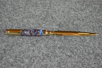 Image 2 of Letter Opener, Ocean Tide Blue and White Swirl Acrylic,  Gold Finish, #0162