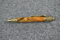 Image 5 of Russian Olive Wood Skeleton Key Pen, Antique Brass Hardware, Stabilized Spalted Wood,  #0186