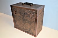 Image 1 of LP Record Storage, Solid Wood Carry Case with Bronze Gator Leather and Copper Edging, #0281