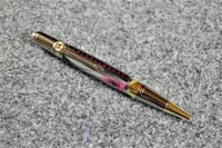 Image 1 of Pink White and Black Feather Pen, Art Deco Detail in Gold and Silver Trim, High End Ballpoint,  0251